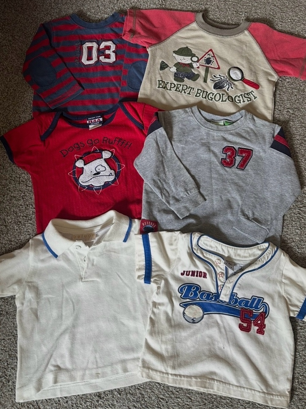 Mixed Boys' Short & Long Sleeve Tops - Red, Gray, Cream, White